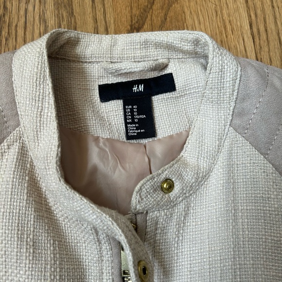 H&M Lightweight Cropped Biker Jacket in Cream - Picture 4 of 10